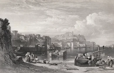 Pozzuoli, Puteoli ősi városa, William Richardson (1842-77) metszete a "The Imperial Bible Dictionary"-ből, a Blackie und Son kiadásában, 1880-as évek